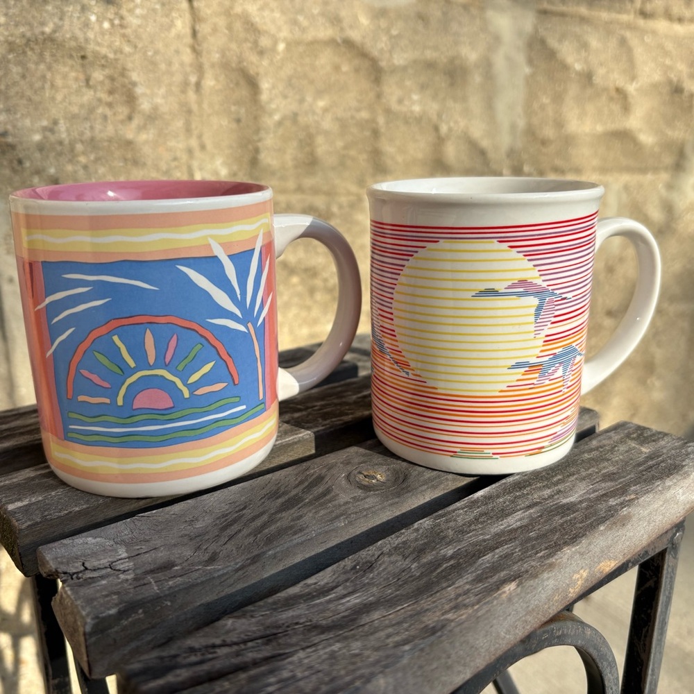 Vintage Retro Sunrise and Sunset Mug Duo